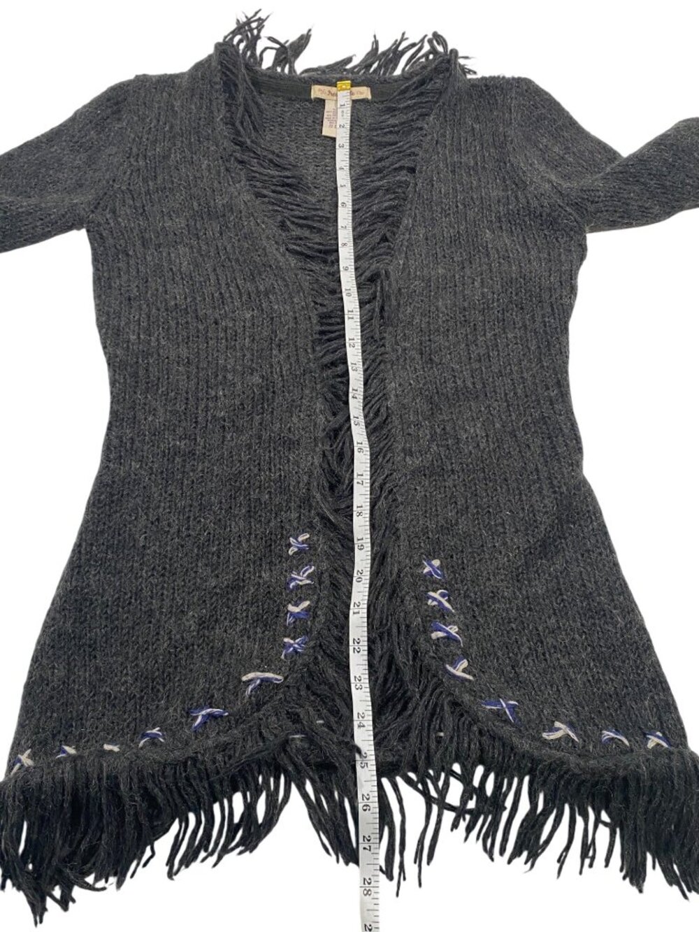 Free People vintage Y2K Fringe Open Cardigan Sweater L Wool Blend Boho Embroider - Picture 9 of 10